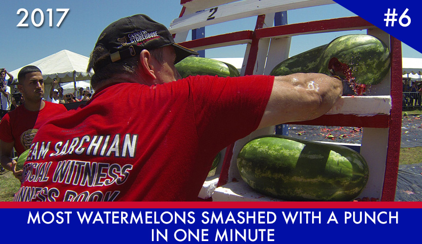 Ron Sarchian World Record Most Watermelons Smashed with a Punch in One Minute