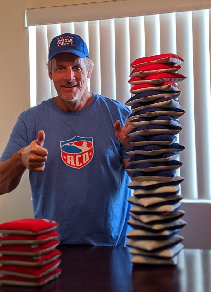 Ron Sarchian World Record Most Cornhole Bags Stacked in 30 Seconds