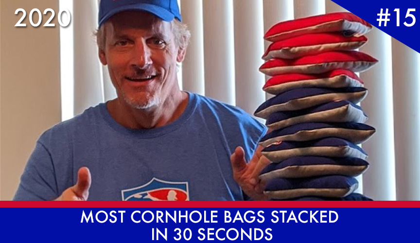 Guinness World Record Most Cornhole Bags Stacked in 30 Seconds Ron Sarchian