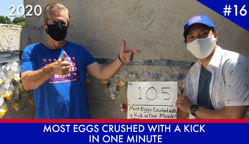 Most Eggs Crushed with a Kick in One Minute Ron Sarchian