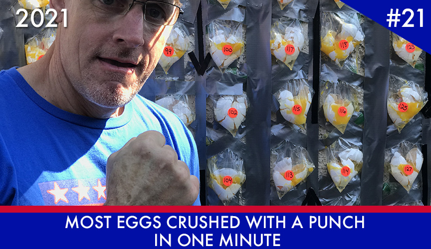 Most Eggs Crushed with a Punch in One Minute Ron Sarchian