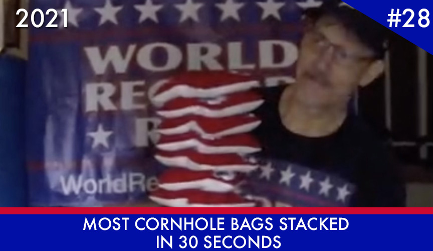 Most Cornhole Bags Stacked in 30 Seconds