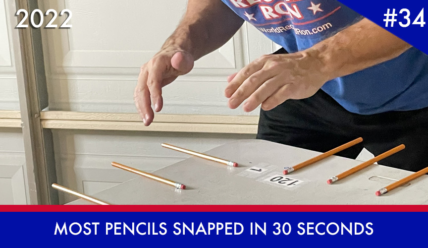 Most Pencils Snapped in 30 Seconds