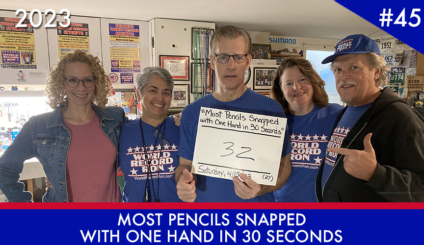 Most Pencils Snapped with One Hand in 30 Seconds